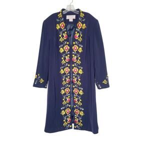 GOSPEL Floral Embroidered Navy Blue Coat Jacket Long Blazer Plus Size 20W Boho
